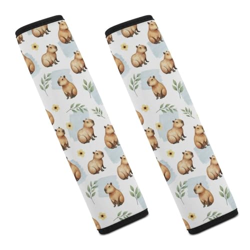 2 Pack Breathable Car Seat Belt Pad for Child, Stroller Pushchair High Chair, Cute Capybara Blue Floral Neck Strap Covers, Neck and Shoulder Support - color: Pattern 957
