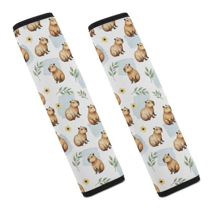 2 Pack Breathable Car Seat Belt Pad for Child, Stroller Pushchair High Chair, Cute Capybara Blue Floral Neck Strap Covers, Neck and Shoulder Support - color: Pattern 957