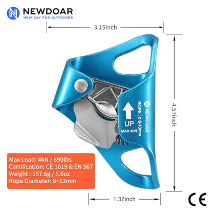 NewDoar Rock Climbing Chest Ascender Abdominal for Vertical Rope Climbing CE Certified Rope Clamp for 8~13MM Rope - color: Blue