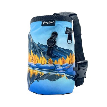 Rock Climbing Chalk Bag | for Outdoor, Gym, & Bouldering | Adjustable Waist Belt, Durable Drawstring Closure, & Zippered Pocket - style: Prusik Peak