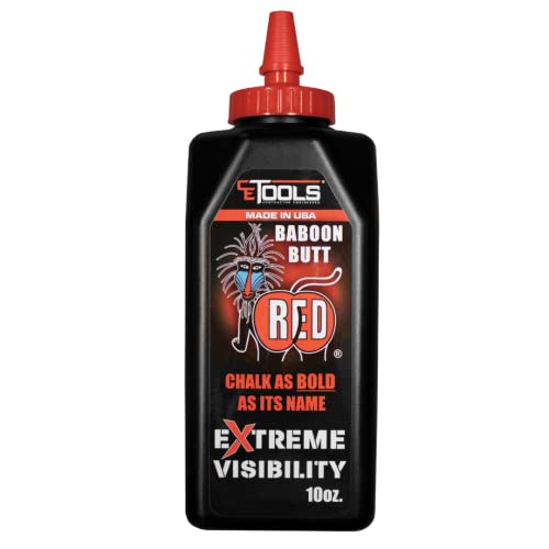 CE TOOLS Baboon Butt Red® Marking Chalk, Color RED, EXTREME VISIBILITY, MADE IN USA -10 oz (283.5g) For Chalkline, Hydrophobic, Construction Chalk. - color: Red