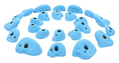 Atomik Rock Climbing Holds Set of 24 Golfus Style Climbing Holds in Blue with Outdoor Hardware