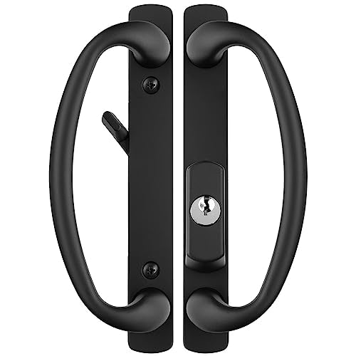 Rockwell Security Charlotte Offset Key Locking Sliding Door Handle with 3/4 Inch Keylock in Black Fits 1-3/4 Inch Thick Door with 4 Screw Holes - color: Black