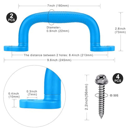 Dolibest 2-Pack Safety Handles for Swing Sets & Playsets - Monkey Bars with Anti-Skid Grip & Finger Indentations, Plastic Grab Handles, Easy Mounting for Climbing Frames, Playhouses, Treehouses - color: Blue-2pcs