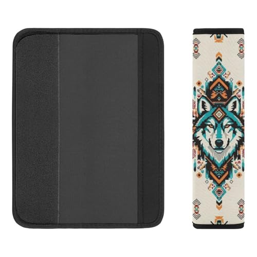 Universal Fit Aztec Navajo Wolf Seat Belt Shoulder Pad for Adult Use, Most Cars, 1 Pair Harness Pads Strap Anti-Slip Pad - color: Pattern 782