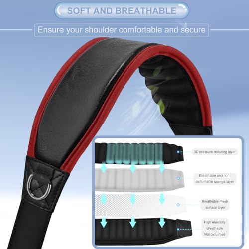 ZINZ Shoulder Strap 68" with Padded, Bag Strap with Dual Buckles and Metal Swivel Hooks for Laptop Bag, Briefcase and More - color: Black Red