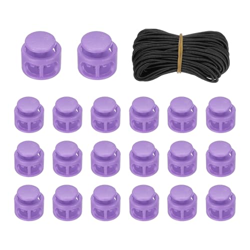 uxcell 20 Pcs Double Hole Cord Locks with 32.8 ft Elastic Cord, 14mm Nylon Spring Toggle Stopper Clip for Backpack Shoelaces Drawstring Paracord Pants, Light Purple - color: Light Purple, size: 14mm
