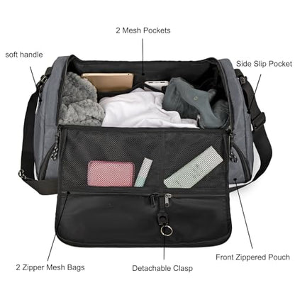 Goloni Gym Bag for Men & Women,40L Large 3 in 1 Sports Travel Duffel Bag with Shoes Compartment and Wet Pocket,Weekender Overnight Backpack,Grey - color: Grey
