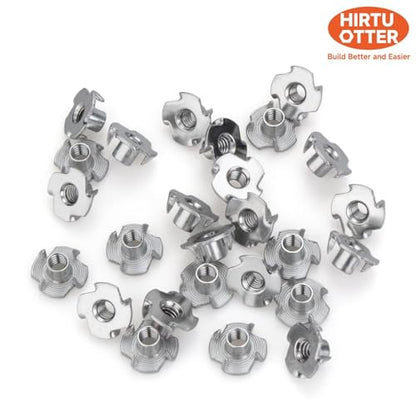 304 Stainless Steel T-Nuts 4-Pronged M6 (50 PCS) | Strong Grip, Rustproof Corrosion Resistant, Smooth Threads, Easy Insertion for Wood/Furniture/Cabinetry/Climbing Holds - size: M6
