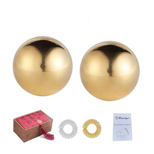 Copper Baoding Balls Set, 2 Inches Chinese Health Balls, Metal Stress Relief Hand Massage Balls No Chime for Hand Exercise, Hands Therapy - size: 2 inches