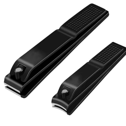 2-Pack Black Stainless Steel Nail Clippers Set, Large & Small Fingernail Clippers with Leather Case for Precision Manicure, Travel & Home Use