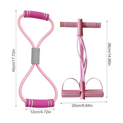 Pedal Puller Resistance Band 8-Tube Puller Rope | with 8-shaped Training Strap Adjustable Elastic Yoga Bands for Stretching for Fitness Workout Pilates - color: Pink
