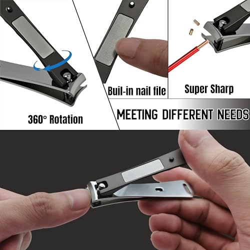 Heavy-Duty Large Nail Clippers,Ultra Sharp Heavy Duty Clippers with Ergonomic Lever,Toenail Clippers with Frosted Non-Slip Handles,Comes with a Leather case, Making it More Suitable as a Gift -Black