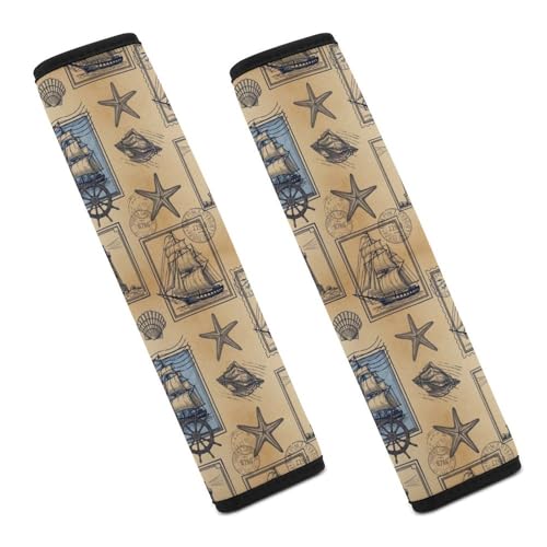 2 Pack Vintage Nautical Stamp Collage Car Seat Belt Pad Universal Soft and Comfortable Harness Pads Strap for Adult Use, Most Cars, Easy Install (No Tool) - color: Pattern 598