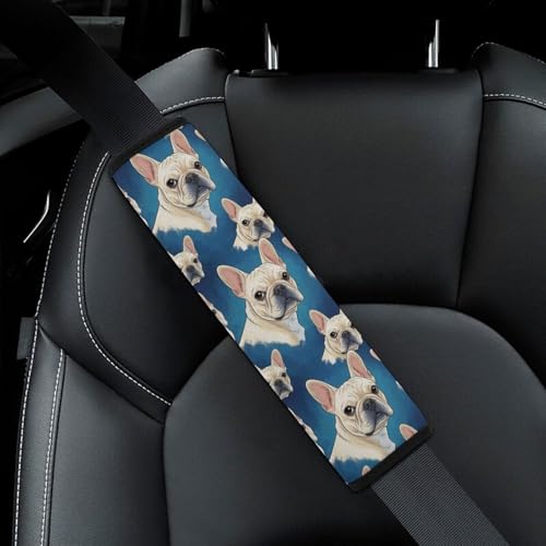 2 Piece White French Bulldog Car Seat Belt Pad Breathable Seat Belt Cushion for Child, Stroller Pushchair High Chair, Easy Install (No Tool) - color: Pattern 759