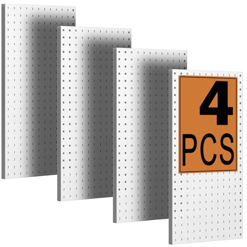 PBHEPJ 4 Pcs Metal Pegboard Panels, Heavy Duty Peg Boards for Garage and Garden Tool Storage, Includes Drywall Anchors and Screws Kits, White - color: White, size: 48" x 24"