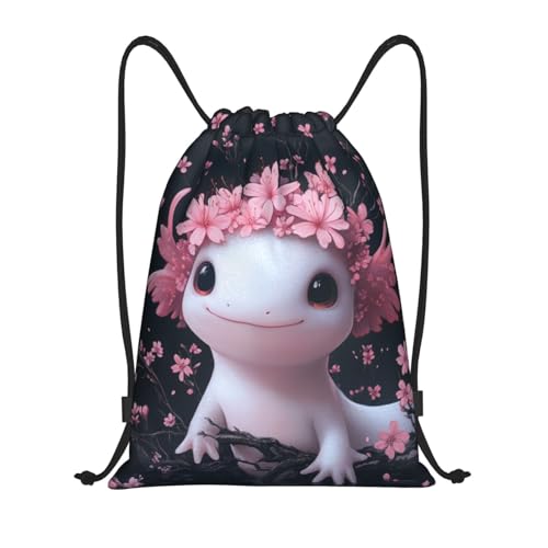 Drawstring Sports Backpacks - Lightweight Swim Gym Bags for Women Men String Sackpack for Beach Travel Yoga(Small, Cute Axolotl Flower) - color: Cute Axolotl Flower, size: Small