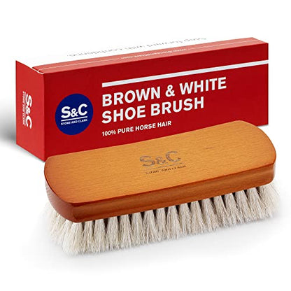 Premium Horsehair Shoe Polish Brush – Handcrafted Beechwood Shoe Brush for Shine and Buffing – Luxurious Shoe Shine Brush with Soft Horsehair Bristles (White) - color: Classic White