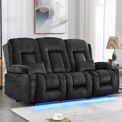 IPKIG Power Recliner Sofa with Flip-Up Backrest Console, USB & USB-C Ports, AC Outlet, LED Lights, Wall Hugger Recliners for Living Room, RV (Drak Grey, 76.8" - 3 Seat) | Velvet Fabirc - color: Drak Grey, size: 76.8" - 3 Seat