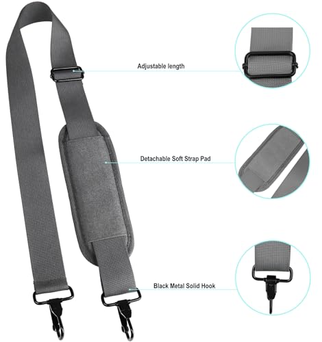 Shoulder Strap 56 inch, Universal Adjustable Thick Soft Duffel Bag Shoulder Strap Replacement Comfortable Belt with Metal Swivel Hooks for Laptop Messenger Bag, Briefcase, Shoulder Bag, Dark Gray - color: Dark Gray