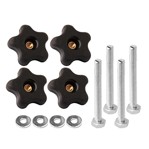 POWERTEC 71070V T Track Knob Kit w/ 5 Star Knob, 1/4-20 Threaded Bolts and Washers, 12 Piece Set, T Slot Bolts, T Track Accessories for Woodworking Jigs and Fixtures - size: 1/4"-20, style: 12 Pieces