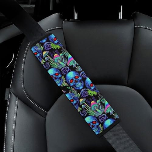 1 Pair Universal Soft And Comfortable Seat Belt Shoulder Pad for Adult Use, Stroller Pushchair High Chair, Neon Plants Trees Aesthetic Trippy Skeleton Skull Mushroom Neck Strap Covers, Anti-Slip Pad - color: Pattern 232