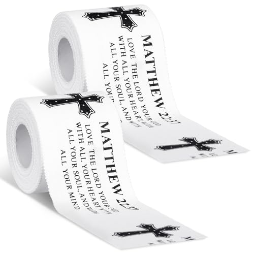 MiniInflat 2 Pcs Christian Cross Athletic Tape Sports Tape 2in x 23ft Religion Jesus Wrist Wrap for Soccer Football Baseball, Gift for Graduation Teacher Nurses Week Pentecost(White,Matthew 22:37) - color: White, style: Matthew