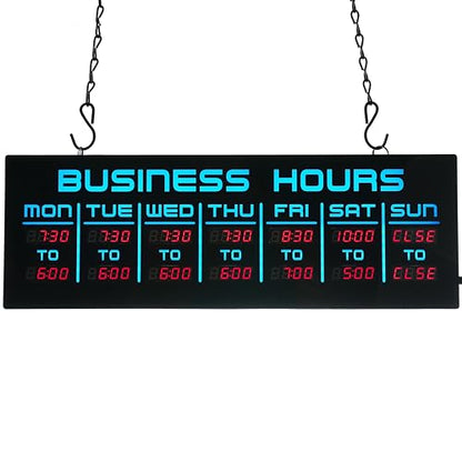 Digital Business Hours Sign by ELEMENT LUX - Electronic Programmable Hours of Operation Signs for Business with Ultra Bright LEDs for Glass Door - Remote and Hanging Kit - 16in x 5.5in, Blue - color: Blue and Red