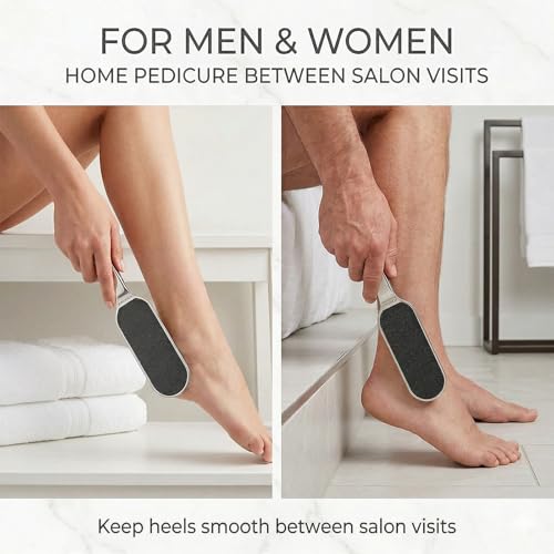 Stainless Foot File Callus Remover for Cracked Heels & Dead Skin — Pedicure Rasp with 10 Replacement Pads & 2 Exfoliating Foot Masks, Sandal Season Foot Care Kit (3in1 Set)