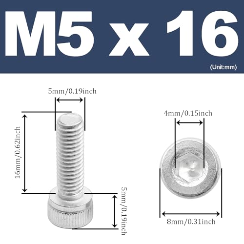 M5 x 16mm Hex Socket Head Cap Screws Bolts,6063 Aluminum Alloy Socket Head Cap Bolt Fasteners,Silver(10Pcs) - size: M5 x 16mm