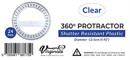 Pack of 24, 360-degree Protractor, 12.5cm (4.92") Diameter, Crystal Clear