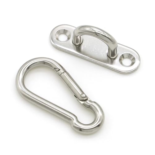6 Pcs Stainless Steel 1.89 Inch Strip Type Eye Plate and 6 Pcs Stainless Steel Snap Hook for Ceiling Hook Loop Wall Mount Hanging Hardware Fitting