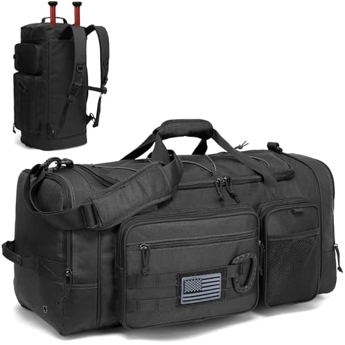 TUGUAN Large Baseball Softball Duffle Bag, 3 in 1 Baseball Equipment Duffel Backpack for Adult Youth, 65L Bat Bag with Shoes Compartment - 2 Bat Sleeves Fence Hook Hidden Dual Straps - color: Black