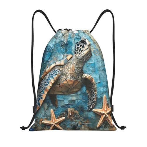 Drawstring Sports Backpacks - Lightweight Swim Gym Bags for Women Men String Sackpack for Beach Travel Yoga(Medium, Sea Turtle Starfish) - color: Sea Turtle Starfish, size: Medium