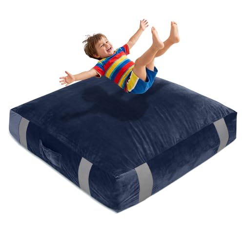 FBSPORT Crash Sensory Pads for Kids, Crash Mat for Autistic Kids with Extra 4" EPE Crash Sensory Pad for Enhanced Security,Soft Foam Blocks Washable Velvet Cover,Jump,Play,Therapy-5×5 Ft(Blue) - color: Blue, size: 5FTx5FT