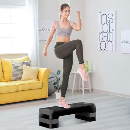 HomGarden Adjustable Workout Aerobic Stepper in Fitness & Exercise Step Platform Trainer Stepper w/Risers Adjust 4"-6''-8'' - color: Grey
