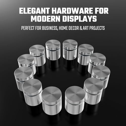 12-Pack Stainless Steel Standoff Screws with Wall Anchors & Rubber Pads – Sign Mounting Hardware for Acrylic Signs, Photo Frames, Advertising Boards, Silver (1" x 1" / 25mm x 25mm) - size: 1" x 1" / 25mm x 25mm