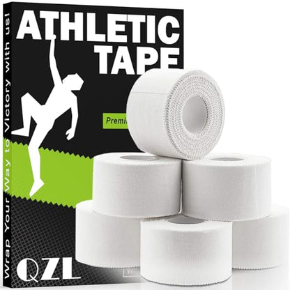 Athletic Tape - QZL 6 Rolls 1" 30‘ Versatile Medical Tape Bandage Tape, 100% Cotton Cloth Tape Adhesive for Ankle Wrist, Sport Tape for & Grip Tape for Hockey, Boxing, Volleyball, Turf, Football, Rock
