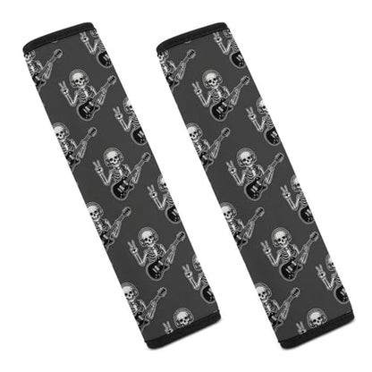 2 Pack Universal Fit Seat Belt Cover for Child, Stroller Pushchair High Chair, Rock Roll Music Gothic Skull Skeleton Automotive Seat Belt Protector, Pressure Relief - color: Pattern 1052