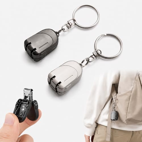 2 Pcs Folding Nail Clipper Keychain Set, Travel Nail Clippers | Compact portable nail clippers for fingernails and toenails, key ring design for women and men on the go, black and silver