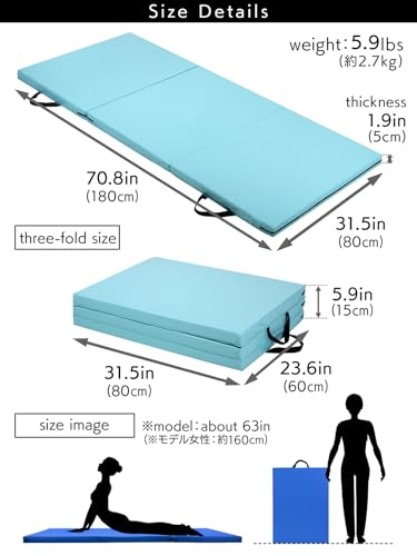 KaRaDaStyle Gymnastics Mat Folding Stretch Mats 71"x31"x2" Exercise Muscle Training Children Play Horizontal Bar Mat Yoga Sports Soundproof Home Use - color: Purple/3-fold