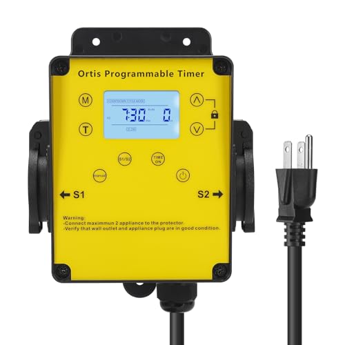 Ortis Above Ground Smart Pool Timer, Dual Waterproof Outlets for Pump & Salt System, Countdown & 24H Auto Cycle Modes, LCD Display, Outdoor Heavy-Duty Timer for Filters & Pumps
