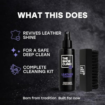 Shoe Clinic Leather Cleaning Kit | Shoe Cleaning Kit with Leather Cleaner and Cleaning Brush | 125ml Stain Remover Spray | Shoe Cleaner for All Types of Boots and Footwear