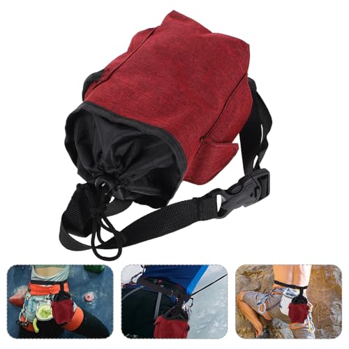 Totority Large Chalk Bag for Rock Climbing with Zippered Storage Pocket, Burgundy Climbing Chalk Holder Waist Pack for Bouldering and Gymnastics Outdoor Training