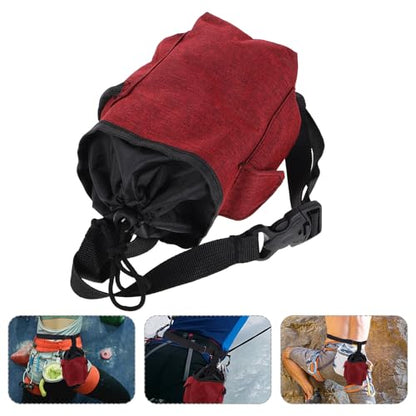 Large Chalk Bag for Rock Climbing with Zipper Storage Pockets Oxford Cloth Chalk Pouch for Bouldering Burgundy Drawstring Waist Pack for Climbing Accessories