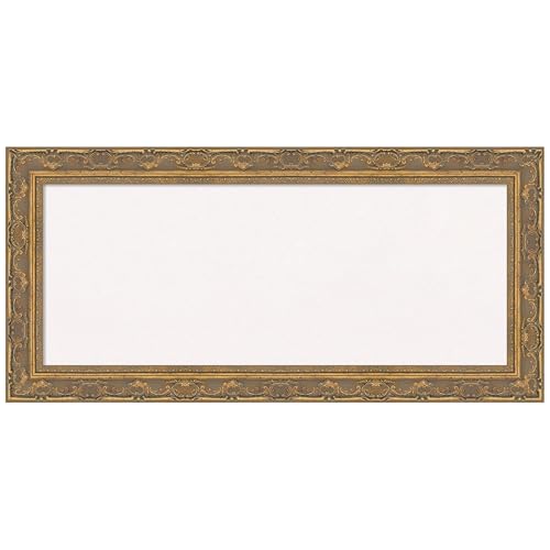 Amanti Art White Cork Board for Wall, 16x34 Vision Board with Gold Frame, Medium Corkboard Office Decor for Home Organization, Traditional Corkboard Pinboard to Display Items for Home Organization - color: Filigree Gold, size: 34" x 16"