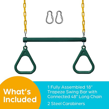 Jungle Gym Kingdom Swing Sets for Backyard, Monkey Bars & Swingset Accessories - Set Includes 18" Trapeze Swing Bar & 48" Heavy Duty Chain with Locking Carabiners - Outdoor Play Equipment (Green) - color: Green