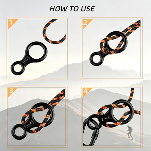 Figure 8 Descender, 30kN Climbing Descender, Heavy Duty 7075 Aluminum Belay & Rappel Equipment for Climbing, Mountaineering, Arborist, Caving, Aerial Yoga - color: 35kN-Black