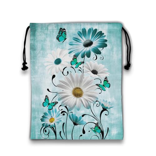 Daisy Flower Butterfly Grip Bags for Gymnasts Green Drawstring Storage Pouch Bag for Outdoor Grip - color: Butterfly Flower-green, size: 12"(H)*9.25"(W)