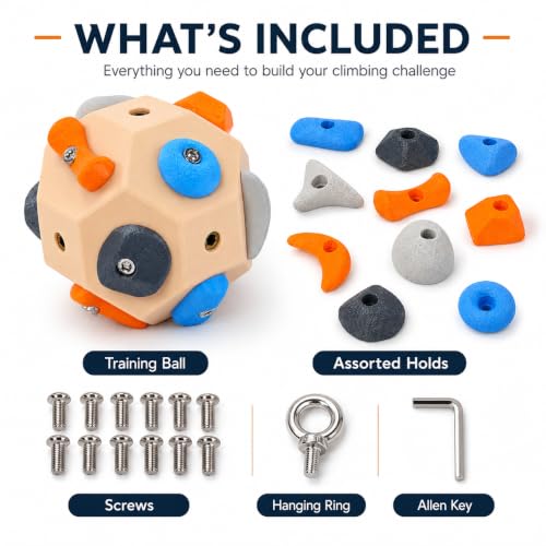 Rock Climbing Grip Training Ball, Multi Hold Practice Tool | Multi-hold climbing grip trainer for finger strength, hand control, bouldering practice and indoor training setups - color: 1-PC